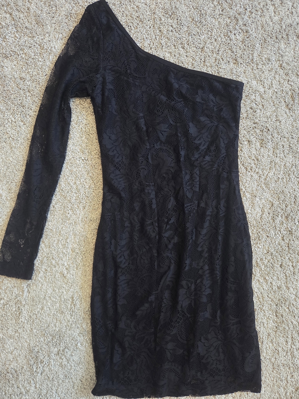 Kismet Black One-Shoulder Lace Mini Dress